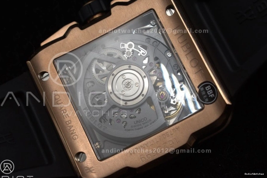 Unico on Dial Rubber Skeleton Bezel Square 42mm Black Affordable A Ceramic 1116 RG 1:1 BBF Bang Best Strap Edition 0107